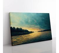 River Past The Forest Canvas Wall Art Print Ready to Hang, Framed Picture for Living Room Bedroom Home Office Décor, 50x35 cm (20x14 Inch)