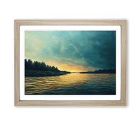 River Past The Forest Framed Print | A3 Oak Framed Wall Art | Ready to Hang | Modern Landscape Picture | Living Room Bedroom Lounge Office