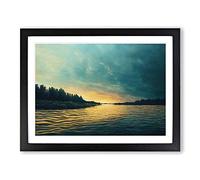 River Past The Forest Framed Wall Art Print A2 Black
