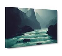 River Past The Mountains Canvas Print | Gallery Wrapped 30mm Frame Wall Art | 30x20 inches | Ready to Hang | Contemporary Landscape Picture | Living Room Bedroom Lounge Office