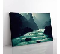 River Past The Mountains Canvas Wall Art Print Ready to Hang, Framed Picture for Living Room Bedroom Home Office Décor, 76x50 cm (30x20 Inch)