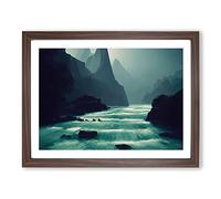 River Past The Mountains Framed Print | A4 Walnut Framed Wall Art | Ready to Hang | Modern Landscape Picture | Living Room Bedroom Lounge Office