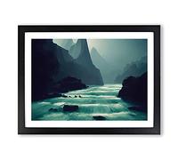River Past The Mountains Framed Wall Art Print A2 Black