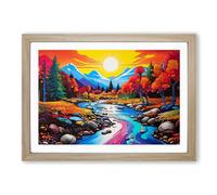 River Pop Art No.2 Framed Print | A2 Oak Framed Wall Art | Ready to Hang | Pop Art Landscape Picture | Living Room Bedroom Lounge Office