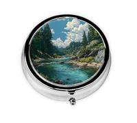 River Print Personalised Portable Pillbox with,Mini Pillbox Compact and Convenient Pill Organiser for Storing and Organising Pills