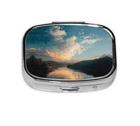 River Print Pill Box 2 Compartment Medicine Pill Case,Portable for Pocket Or Purse Pill Box Decorative Metal Medicine Organizer