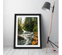river running through a lush green forest Stunning Framed Wall Art Print Picture - A1 - Black Frame