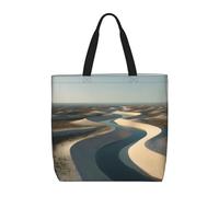 River Sand Dunes Print Canvas Tote Bags for Women Reusable Grocery Bag Large Gym Canvas Cloth Pouch Portable Shopping Handbag with Inner Pocket