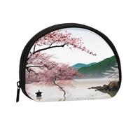 River Scenery Cherry Blossoms Prints Coin Purse Shell Mini Pouch Wallet Change Bag for Women Girls Kids