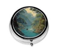 River Scenery Print Personalised Portable Pillbox with,Mini Pillbox Compact and Convenient Pill Organiser for Storing and Organising Pills