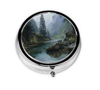River Scenery Print Personalised Portable Pillbox with,Mini Pillbox Compact and Convenient Pill Organiser for Storing and Organising Pills
