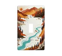 River Single Light Switch Cover Plate, Nature Outdoor Mountain Sun Fall Orange Plastic Standard Size Switch Plate Decorative for New Apartment Home Bedroom Office Decor (Single)