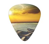 River Sunset Wooden Boat Printed Guitar Picks,12 Pack Personalized Guitar Picks For Bass Acoustic Guitar Electric Guitar Includes 0.46mm/0.71mm/ 0.96mm