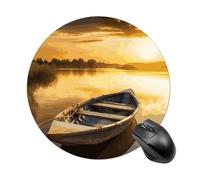 River Sunset Wooden Boat Round Mouse Pad Cute Funny Computer Mousepad Premium Washable Desktop Protection Mouse Mat with Non-Slip Rubber Base for Home Office