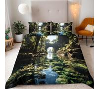 River Super King Duvet Cover Set 3D Printed Jungle Plants Bedding Set Ultra Soft Microfiber Quilt Cover 220x260 cm for Single Bed with 2 Pillowcases with Zipper F.1949