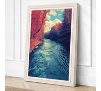 River Through Autumn Forest Canvas Wall Art Print 18x12 Inch