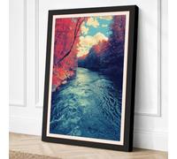 River Through Autumn Forest Canvas Wall Art Print 30x20 Inch