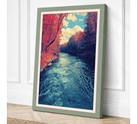 River Through Autumn Forest Canvas Wall Art Print 30x20 Inch