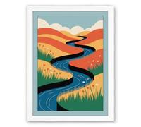 River Through Golden Hills Modern Framed Wall Art Print A3 (42×29.7cm) White, Wall Decor for Living Room, Bedroom, Office & Home, Ready to Hang, Art Gift