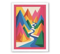 River Through Mountains Geometric Framed Wall Art Print A3 (42×29.7cm) White, Wall Decor for Living Room, Bedroom, Office & Home, Ready to Hang, Art Gift