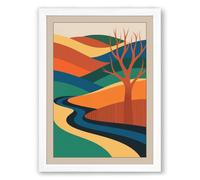 River Through the Hills Retro Framed Wall Art Print A2 (59.4×42cm) White, Wall Decor for Living Room, Bedroom, Office & Home, Ready to Hang, Art Gift