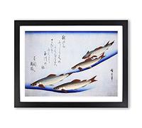 River Trout Fish By Utagawa Hiroshige Asian Japanese Framed Wall Art Print, Ready to Hang Picture for Living Room Bedroom Home Office Décor, Black A3 (46 x 34 cm)