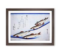 River Trout Fish By Utagawa Hiroshige Asian Japanese Framed Wall Art Print, Ready to Hang Picture for Living Room Bedroom Home Office Décor, Walnut A2 (64 x 46 cm)