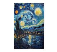 River Village Under Starry Sky Jigsaw Puzzle,1000 Piece Classic Oil Painting Art Wooden Jigsaw Puzzle,Glowing Houses,Impossible Hard Difficult Challenging Puzzles for Adults