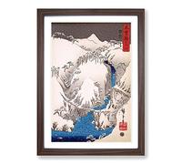 River Waterfall by Utagawa Hiroshige Framed Print | A2 Walnut Framed Wall Art | Ready to Hang | Asian Landscape Picture | Living Room Bedroom Lounge Office
