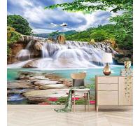 River Waterfall Swans Birds Flowers Trees 3D Wallpaper Easy Install Feature Office Living Room Sofa Bedroom TV Background Wall Decoration-430cm×300cm