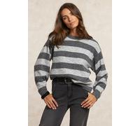 River Woods Striped Crew Neck Split Back Sweater Grey size S | Sweaters Outlet | Women | Gray S