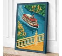 Riverboat at the Balcony Canvas Wall Art Print 18x12 Inch