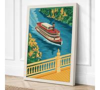 Riverboat at the Balcony Canvas Wall Art Print 18x12 Inch