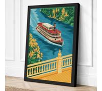 Riverboat at the Balcony Canvas Wall Art Print 24x16 Inch