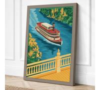 Riverboat at the Balcony Canvas Wall Art Print 30x20 Inch