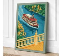 Riverboat at the Balcony Canvas Wall Art Print 30x20 Inch