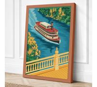 Riverboat at the Balcony Canvas Wall Art Print 30x20 Inch