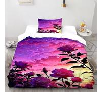 RIVERCILD Rose Galaxy Bedding Set Digital Printe Rose Themes Duvet Cover Set Microfiber Quilt Cover Suitable for Family,couple,children with Pillow Single（135x200cm）