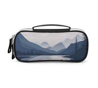 Rivers And Mountains Pencil Case Large Capacity, Small PU Leather Makeup Bag with Zipper & Handle, Portable Pencil Pouch for Office, Cosmetic Storage