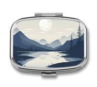 Rivers and Mountains Pill Box 2 Compartment - Small Metal Medicine Organizer Portable Pill Case for Purse Pocket Travel Vitamin Organizer for Men Women, BPA-Free