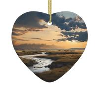 Rivers and plains Patterned Heart-shaped ceramic ornaments for home wall decoration, garden parties, and Christmas tree decorations.