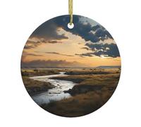 Rivers and plains Patterns Round Ceramic Pendant - Festive Party Hanging Christmas Tree and Fireplace Ornament