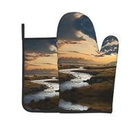 Rivers and plainsHeat-Resistant Gloves, Two-Piece Oven mitt and potholder, Essential for Kitchen Cooking, Baking and Grilling