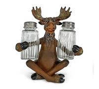 Rivers Edge Products Salt and Pepper Shakers Set, Unique Poly Resin and Glass Spice Dispenser, Novelty Kitchen Counter Decor, Bull Moose
