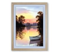Riverside at Dawn Coastal Framed Wall Art Print A3 (42×29.7cm) Oak, Wall Decor for Living Room, Bedroom, Office & Home, Ready to Hang, Art Gift