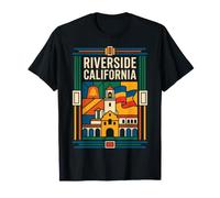 Riverside California Flag Mission Inn Bell Tower Retro Art T-Shirt