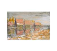 Riverside Dachas Wall Art - Impressionist Print of Konstantin Alexeevich Korovin's Dachas On The River Bank with Cottage Reflections Artworks Picture Print Wall Art Painting Canvas Gift Decor Homes De