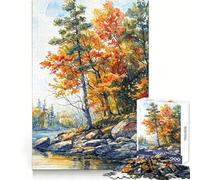 Riverside Fall Trees 1000 Piece Jigsaw Puzzle for Teenagers Enhance Recall Family Bond Exact Edge Thoughtful Gift (38x52cm)
