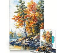Riverside Fall Trees 1000 Piece Jigsaw Puzzles for Teenagers Boost Memory Gentle Relax Premium Cut Bday Surprise (38x26cm)