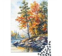 Riverside Fall Trees 1000-Piece Puzzle for Adults, 38x26cm/1000pcs, A Relaxed Project for Colder Days; White Cardboard with A Clean Surface